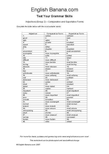 Comparative and Superlative Adjectives Organizer