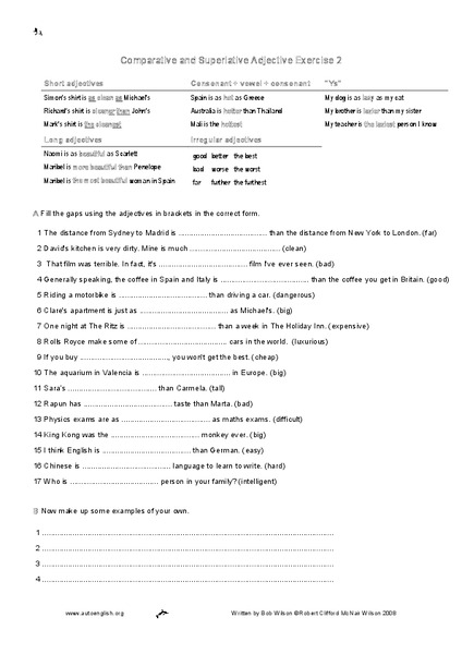 Comparative and Superlative Adjectives Worksheet