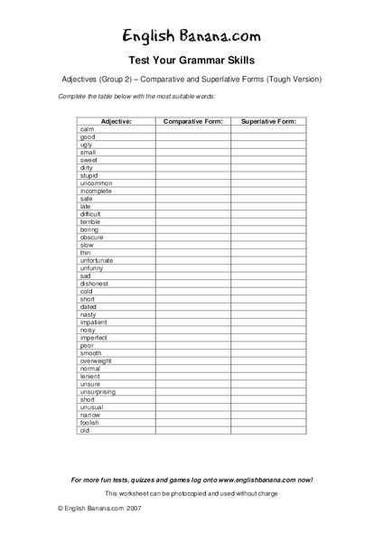 Comparative And Superlative Forms Worksheet