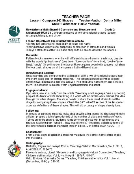 Compare 2-D Shapes Lesson Plan