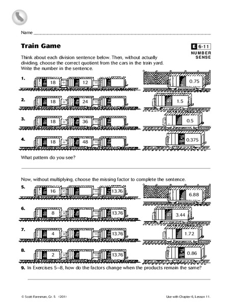 Train Game Worksheet