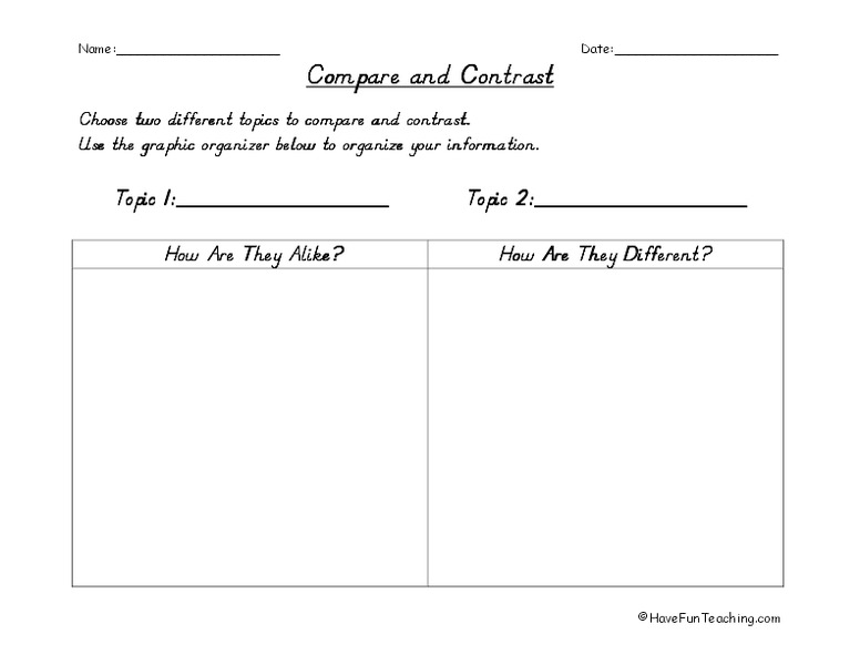 Compare and Contrast Organizer