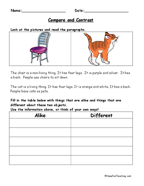 Compare and Contrast Organizer