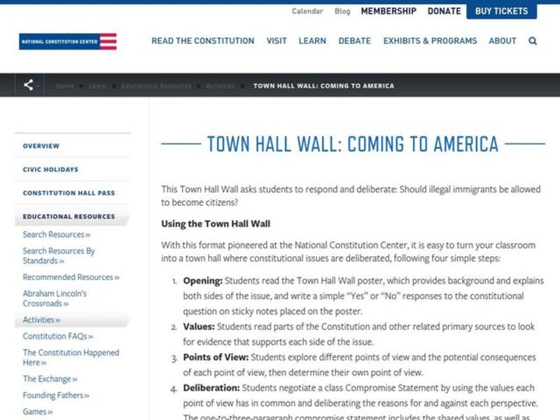 Town Hall Wall: Coming to America Activity