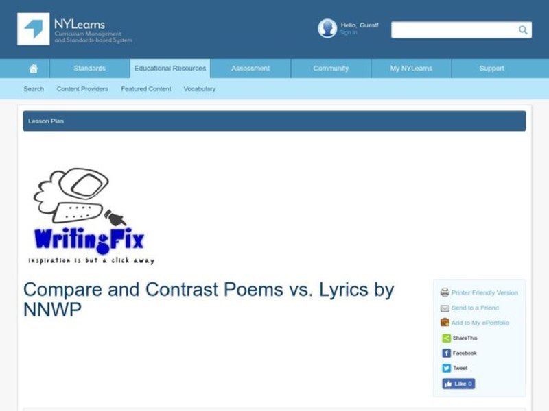 Compare and Contrast Poems vs. Lyrics Lesson Plan