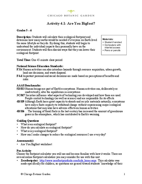 Are You Bigfoot? Lesson Plan