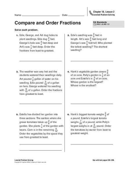 Compare and Order Fractions Worksheet
