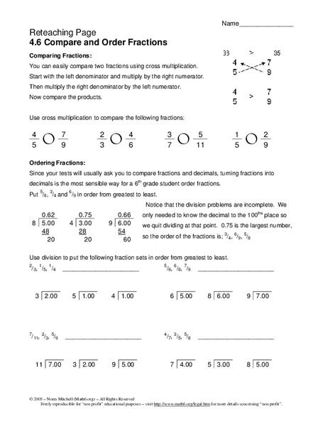 Compare and Order Fractions Worksheet