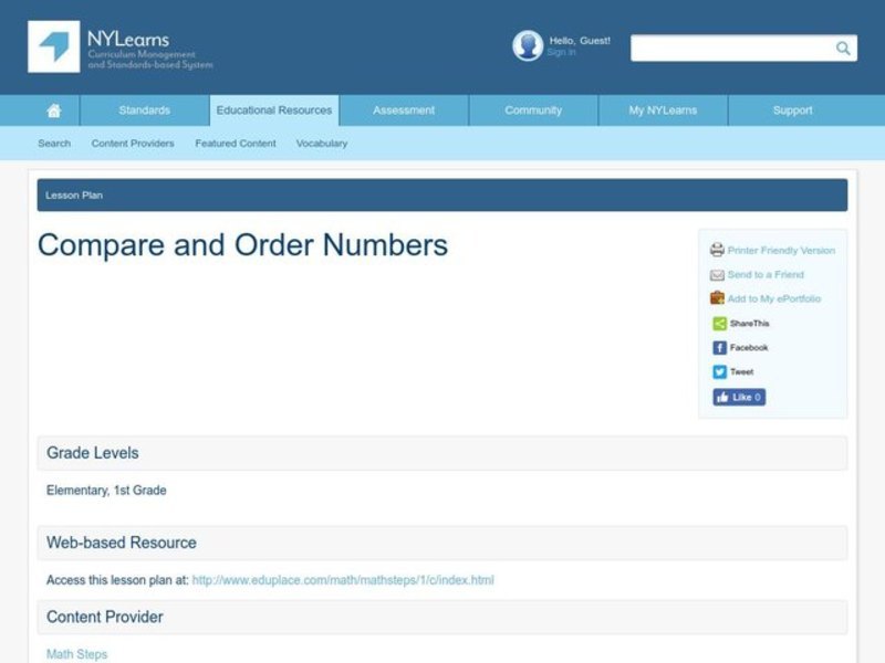 Compare and Order Numbers Lesson Plan