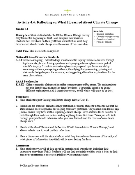Reflecting on What I Learned About Climate Change Lesson Plan