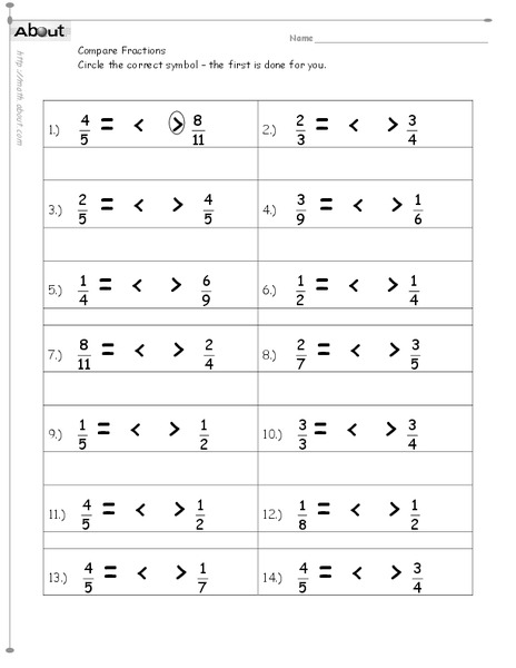 Compare Fractions Worksheet