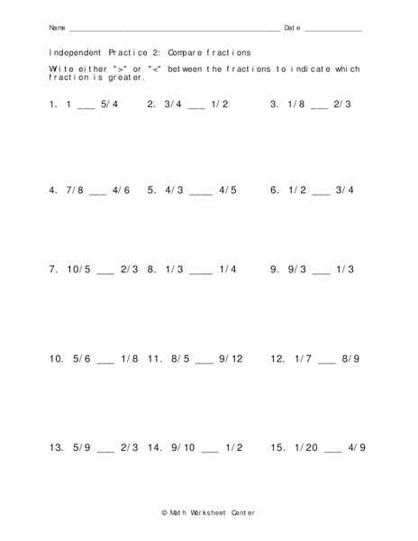 Compare fractions Worksheet
