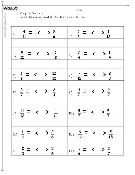 Compare Fractions Worksheet