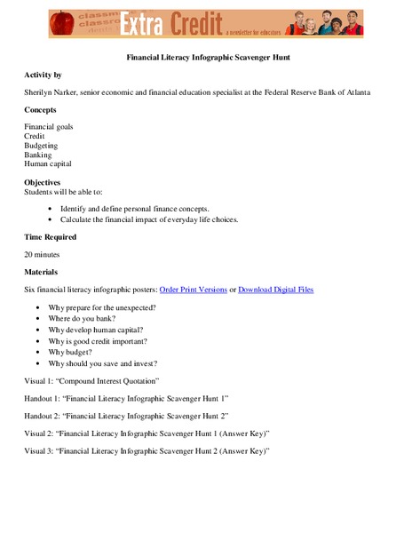 Financial Literacy Infographic Scavenger Hunt Lesson Plan
