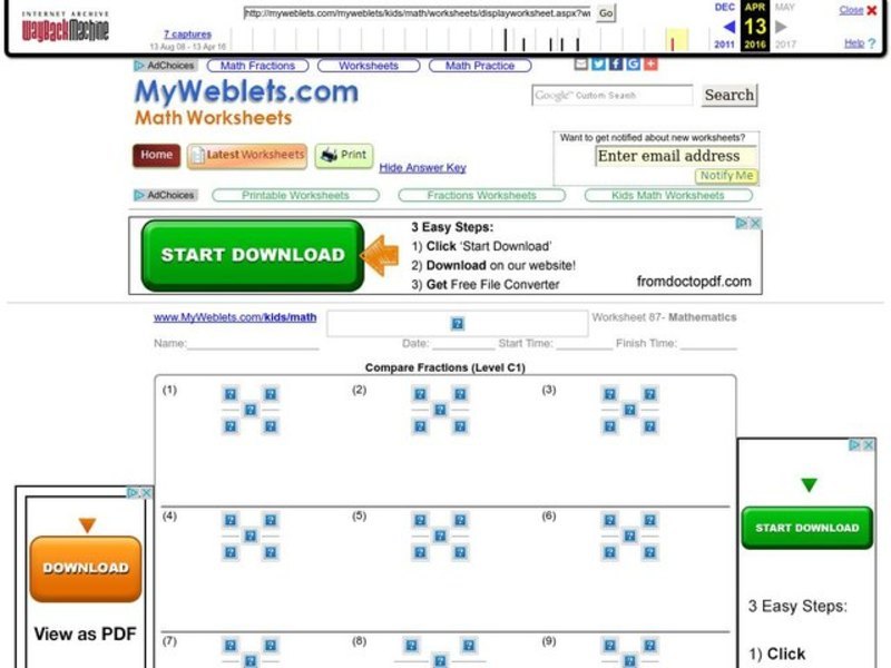 Compare Fractions Worksheet