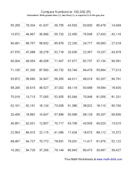 Compare Numbers to 100,000 (R) Worksheet
