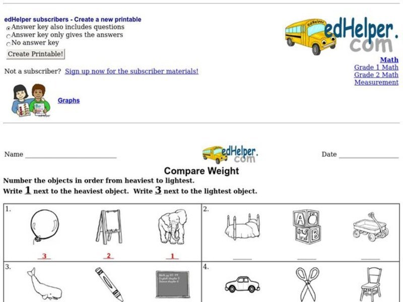 Compare Weight Worksheet