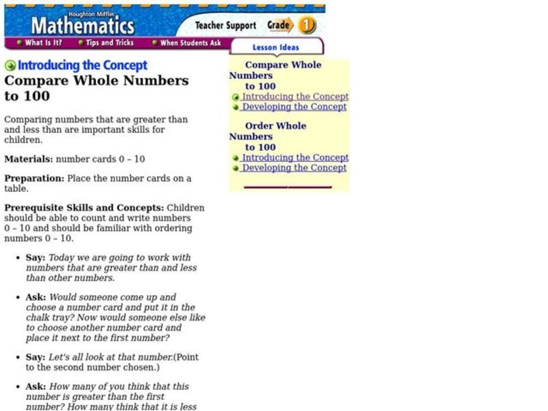 Compare Whole Numbers to 100 Lesson Plan