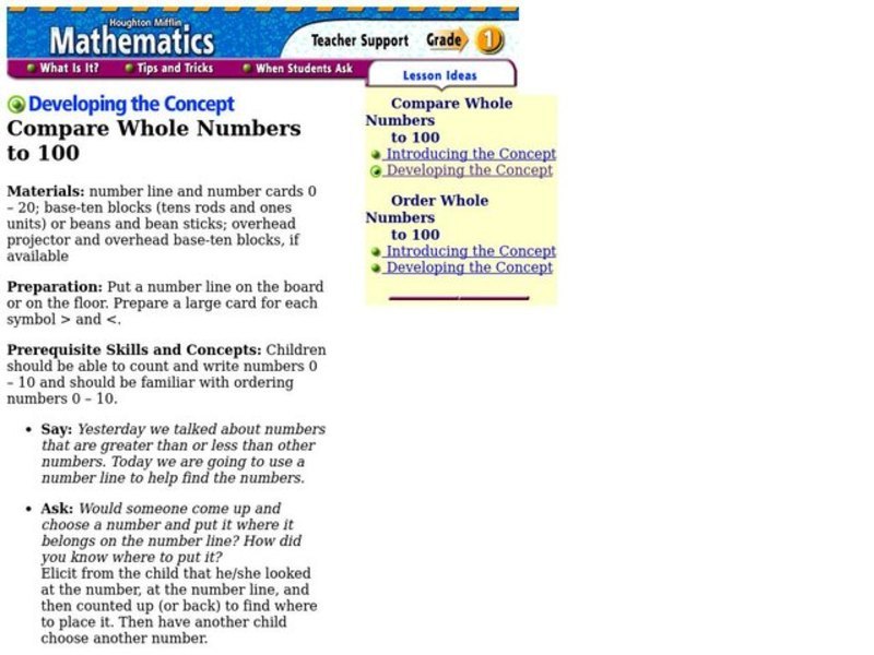 Compare Whole Numbers to 100 Lesson Plan