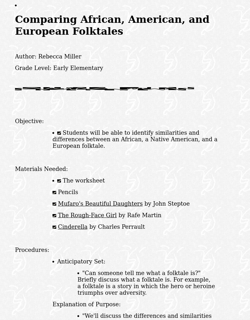 Comparing African, American, and European Folktales Lesson Plan