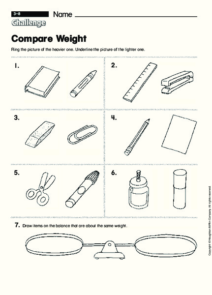 Compare Weight Worksheet