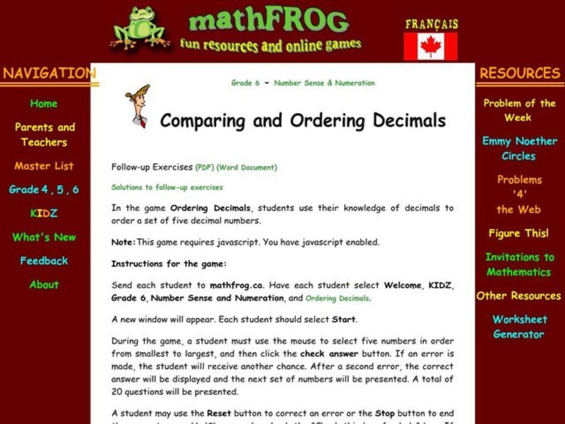 Comparing and Ordering Decimals Lesson Plan
