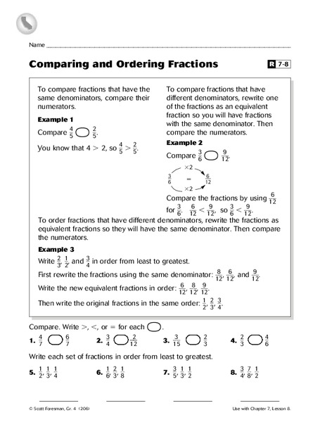 Comparing and Ordering Fractions Worksheet