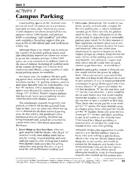 Campus Parking Worksheet