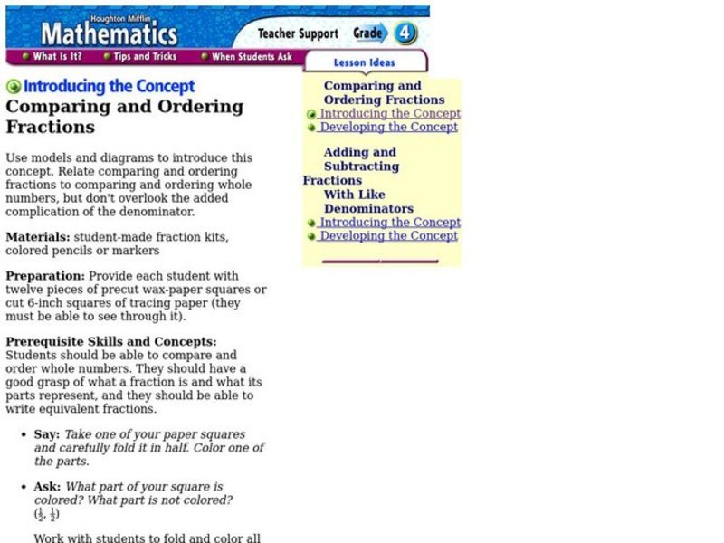 Comparing and Ordering Fractions Lesson Plan