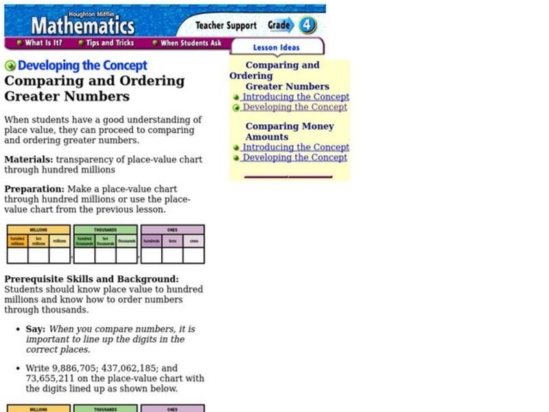 Comparing and Ordering Greater Numbers Lesson Plan