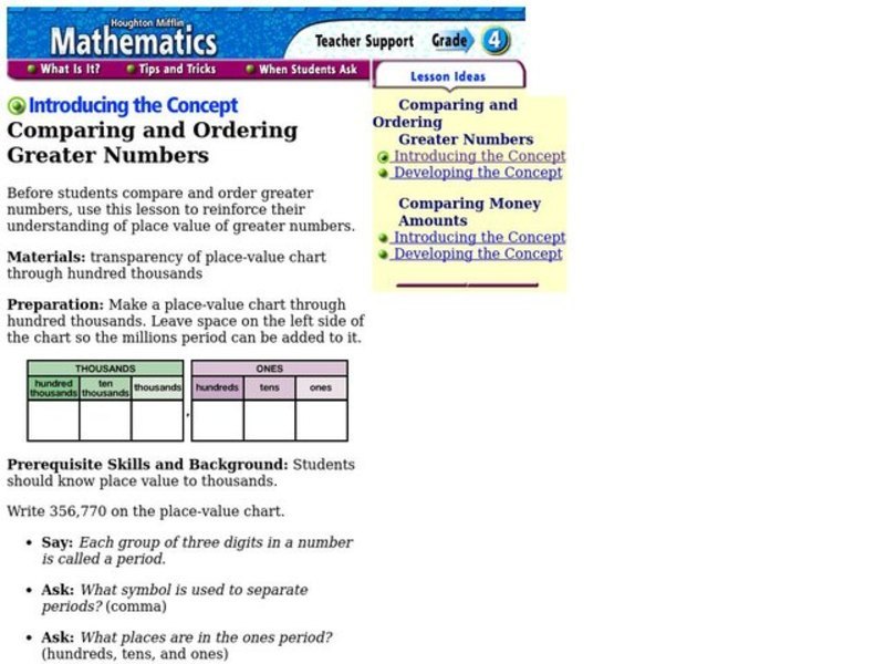 Comparing and Ordering Greater Numbers Lesson Plan