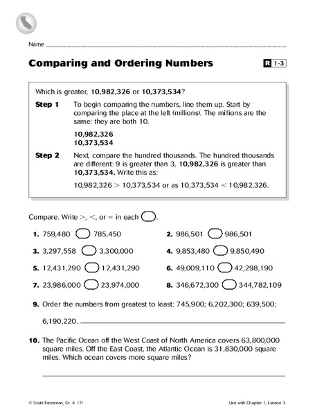 Comparing and Ordering Numbers Worksheet