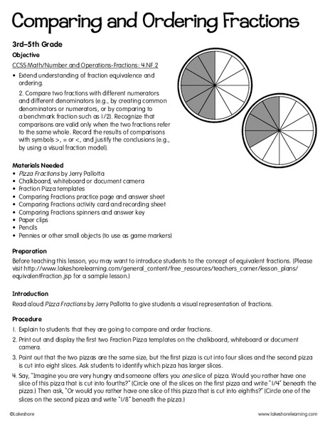 Comparing and Ordering Fractions Lesson Plan