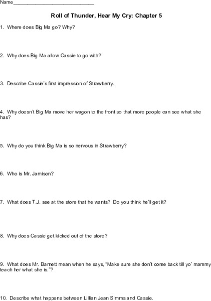 Roll of Thunder, Hear My Cry: Chapter 5 Lesson Plan