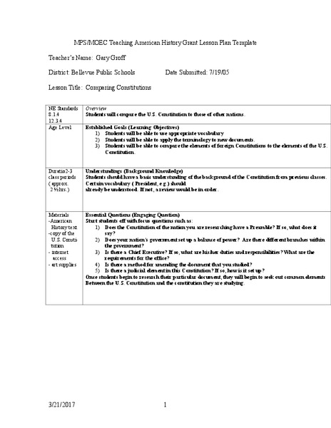 Comparing Constitutions Lesson Plan