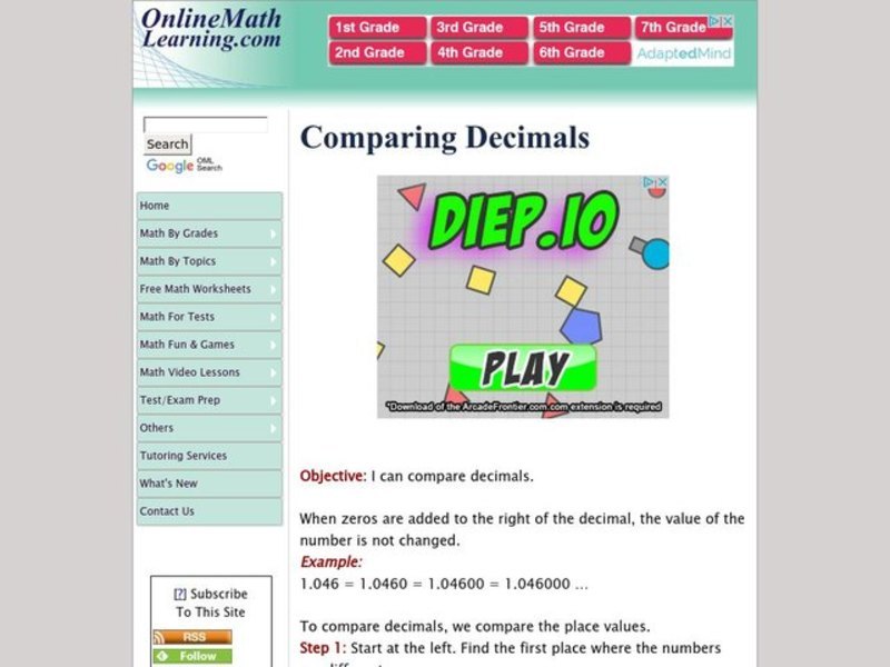 Comparing Decimals Interactive