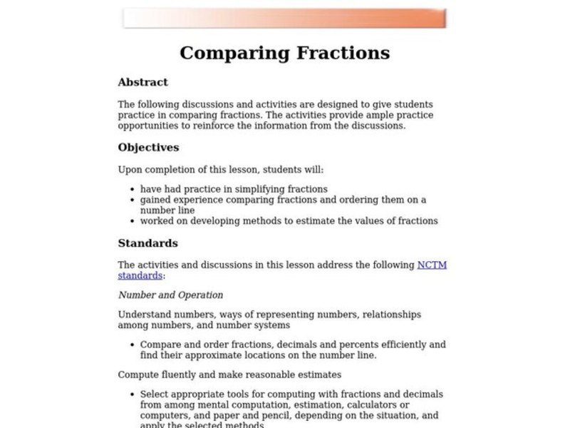 Comparing Fractions Lesson Plan