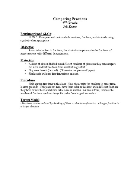 Comparing Fractions Lesson Plan