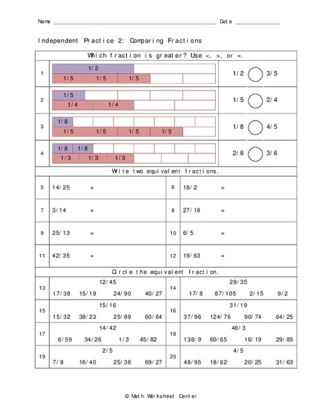 Comparing Fractions Worksheet
