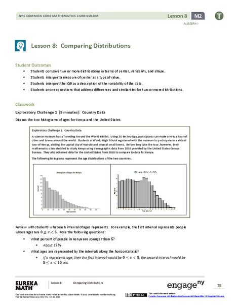 Comparing Distributions Lesson Plan