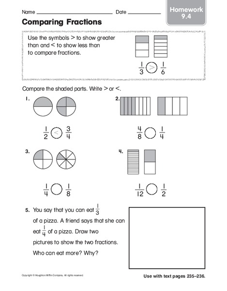 Comparing Fractions Worksheet