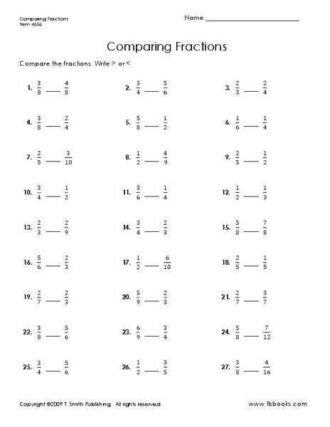 Comparing Fractions Worksheet