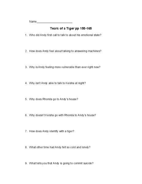 Tears of a Tiger pp 155-165 Lesson Plan
