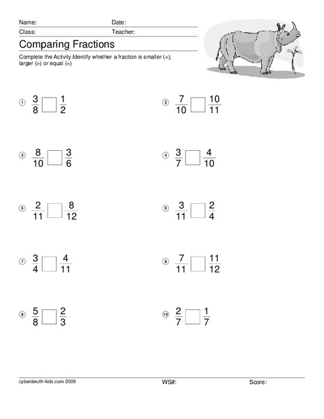 Comparing Fractions Worksheet