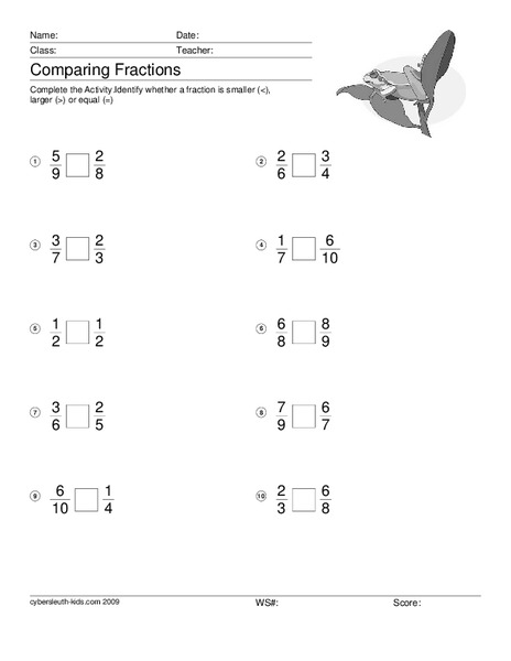 Comparing Fractions Worksheet