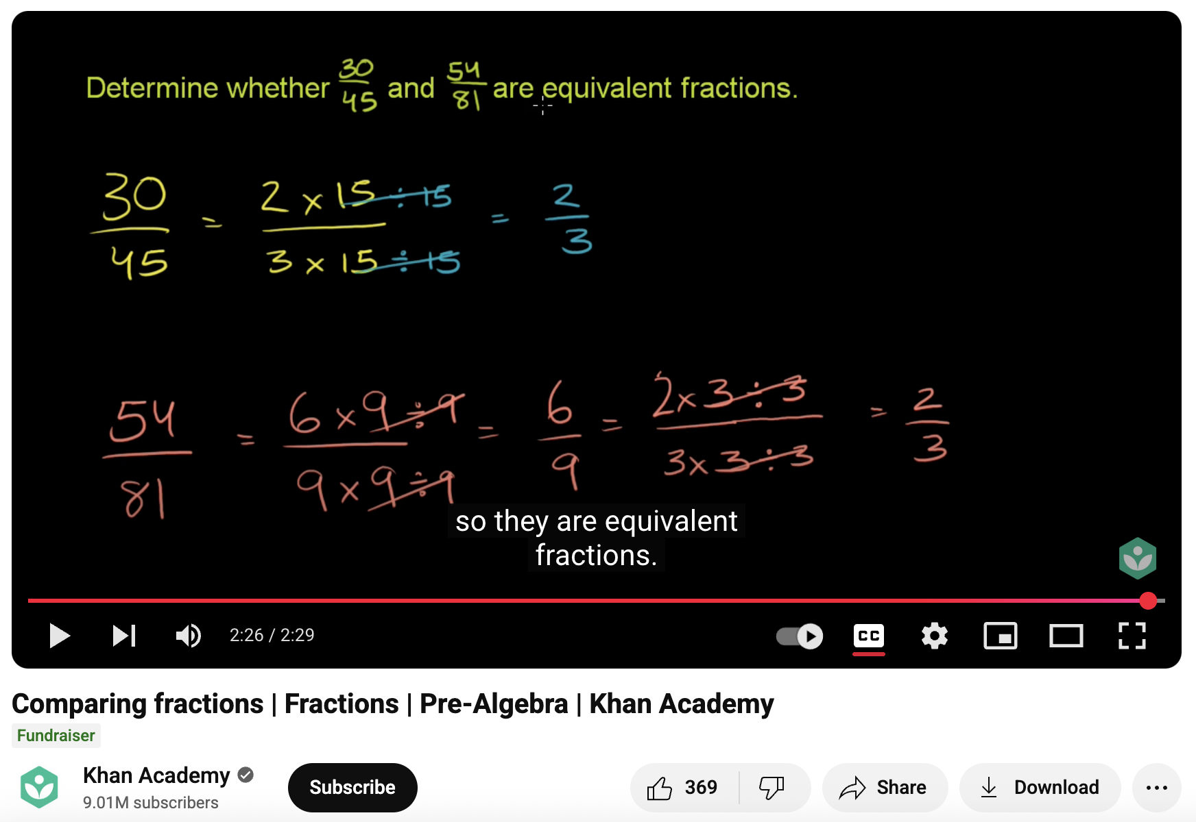 Comparing Fractions, Fractions, Pre-Algebra Instructional Video