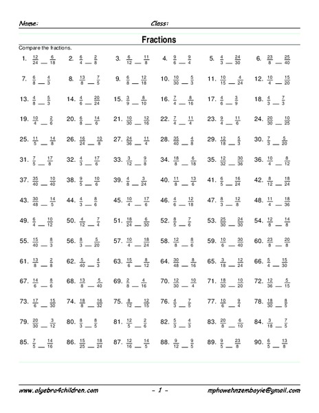 Comparing Fractions Worksheet