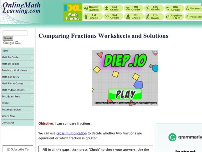 Comparing Fractions Interactive