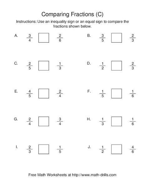 Comparing Fractions (C) Worksheet