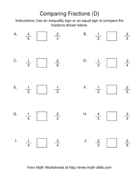 Comparing Fractions (D) Worksheet